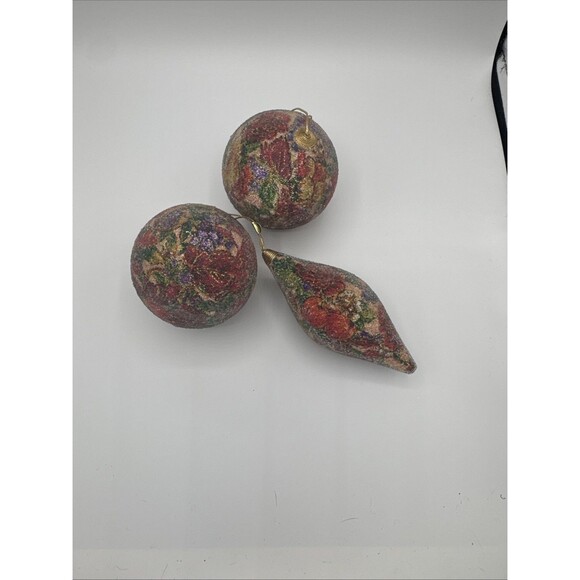 Vtg Set Of 3 Christmas Sugar Coated Ornaments Made In Philippines Fruit Flower - Picture 4 of 4